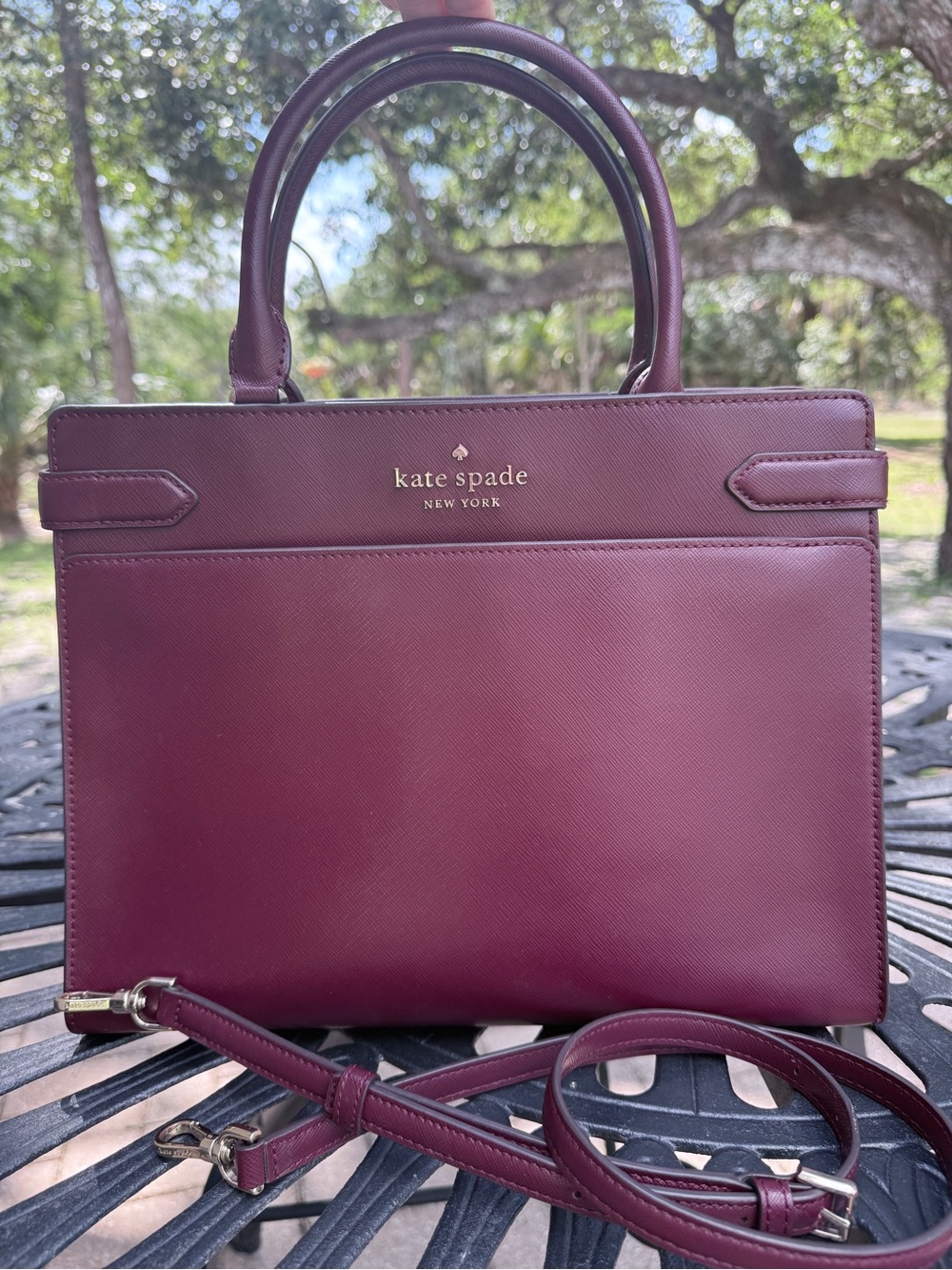 Kate Spade Staci Satchel Crossbody in Cherrywood Burgundy